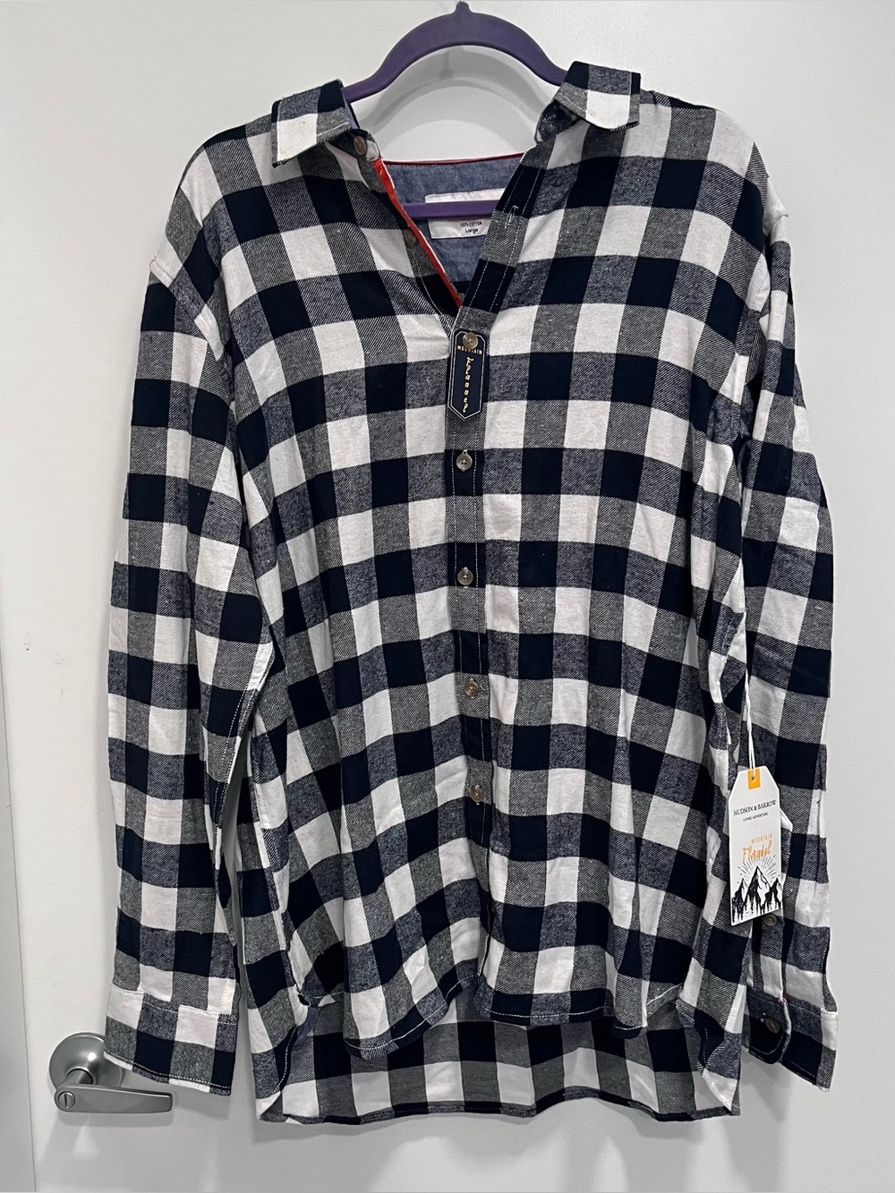 Hudson & Barrow Mountain Flannel Black White Buffalo Men's Large Shirt New NWT